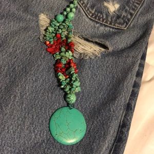 Turquoise and Red Stone Necklace